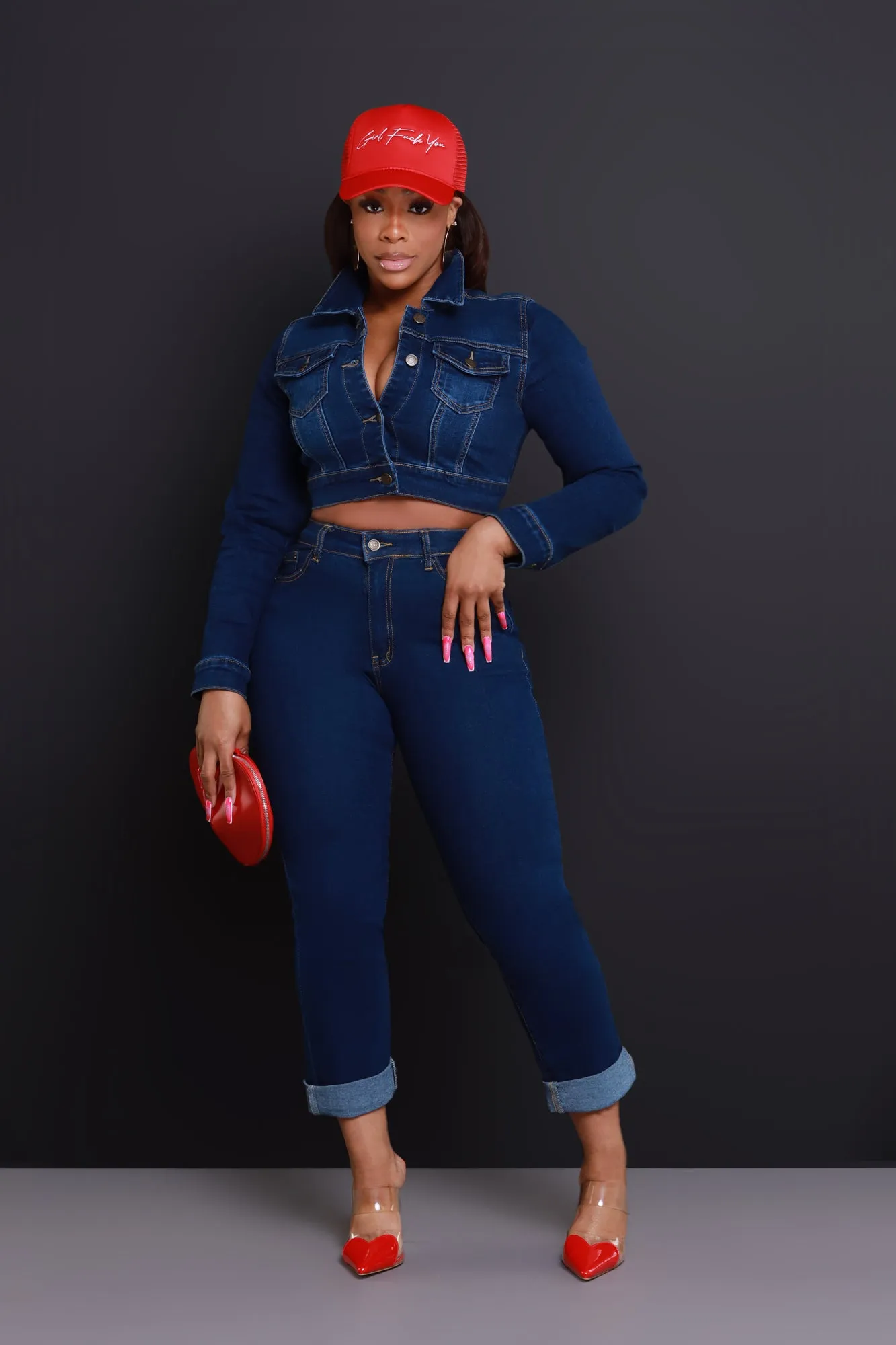 Owe You One Cropped Denim Jacket - Dark Wash sold by Swankaposh product image thumbnail 2