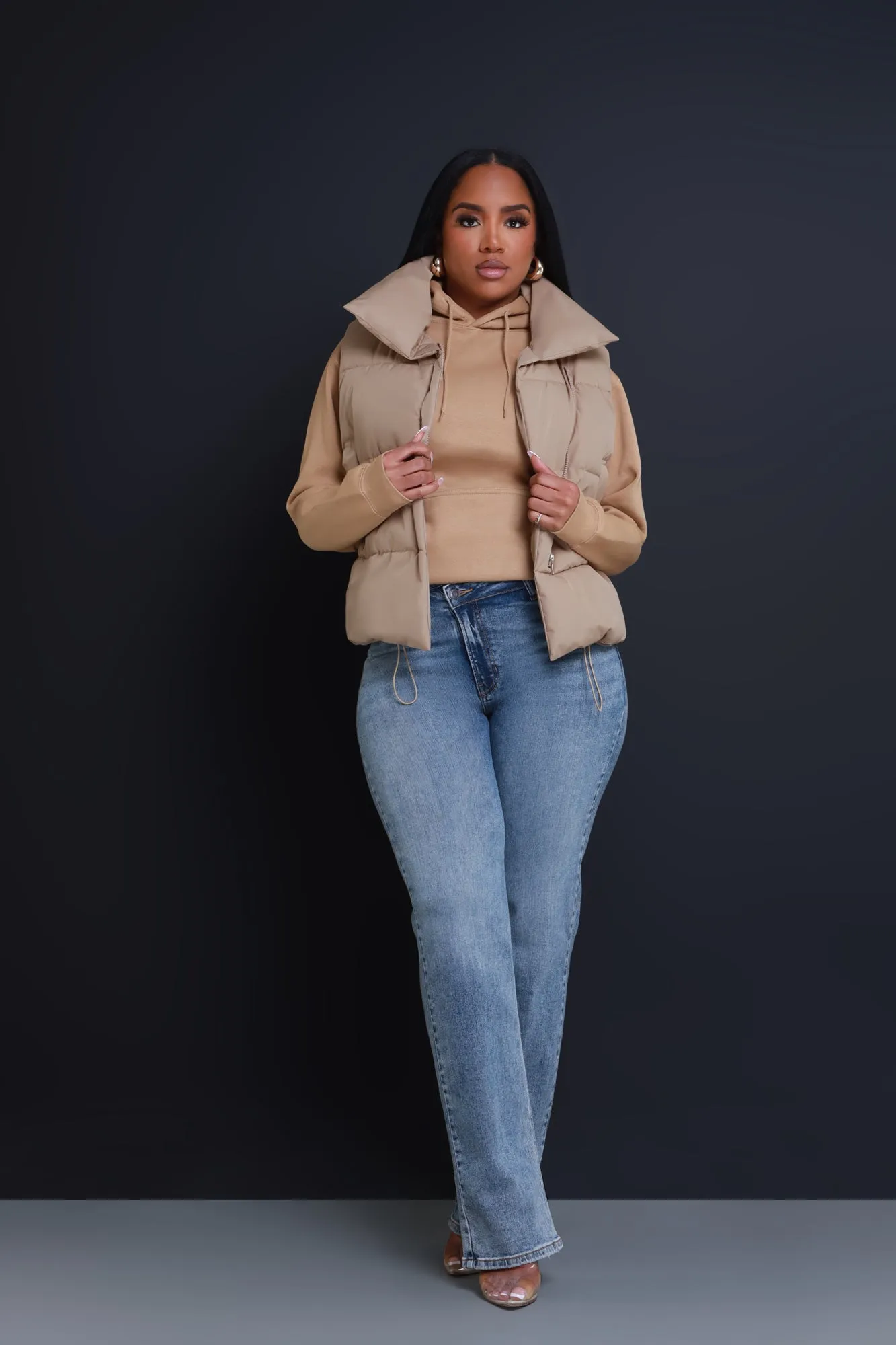 Stacked Sleeveless Puffer Vest - Khaki sold by Swankaposh product image thumbnail 4