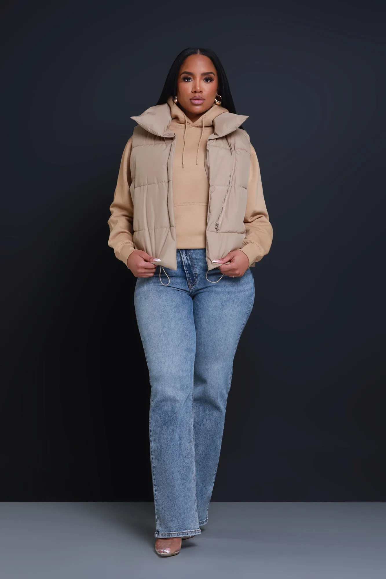 Stacked Sleeveless Puffer Vest - Khaki sold by Swankaposh product image thumbnail 2