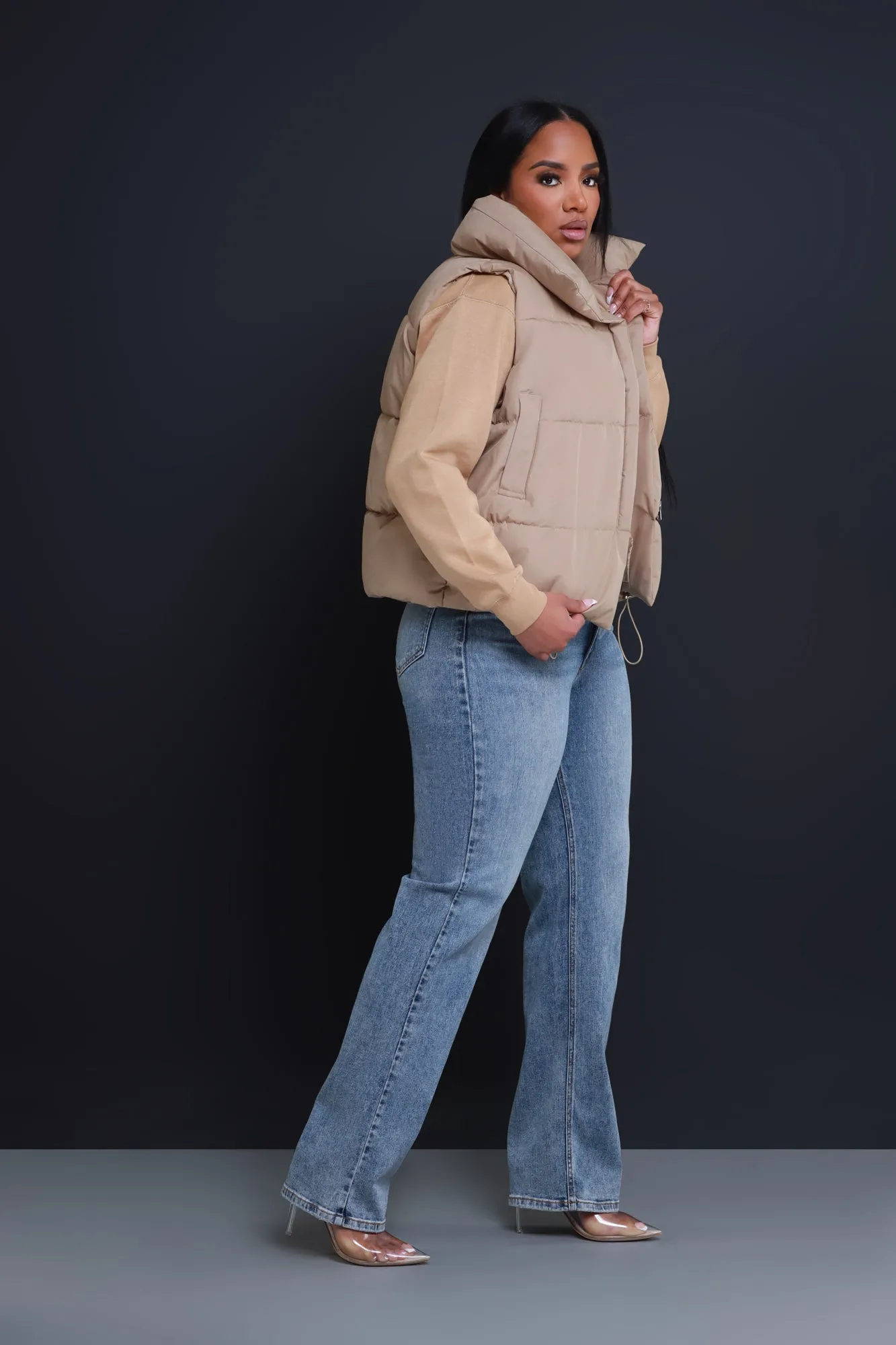 Stacked Sleeveless Puffer Vest - Khaki sold by Swankaposh product image thumbnail 5