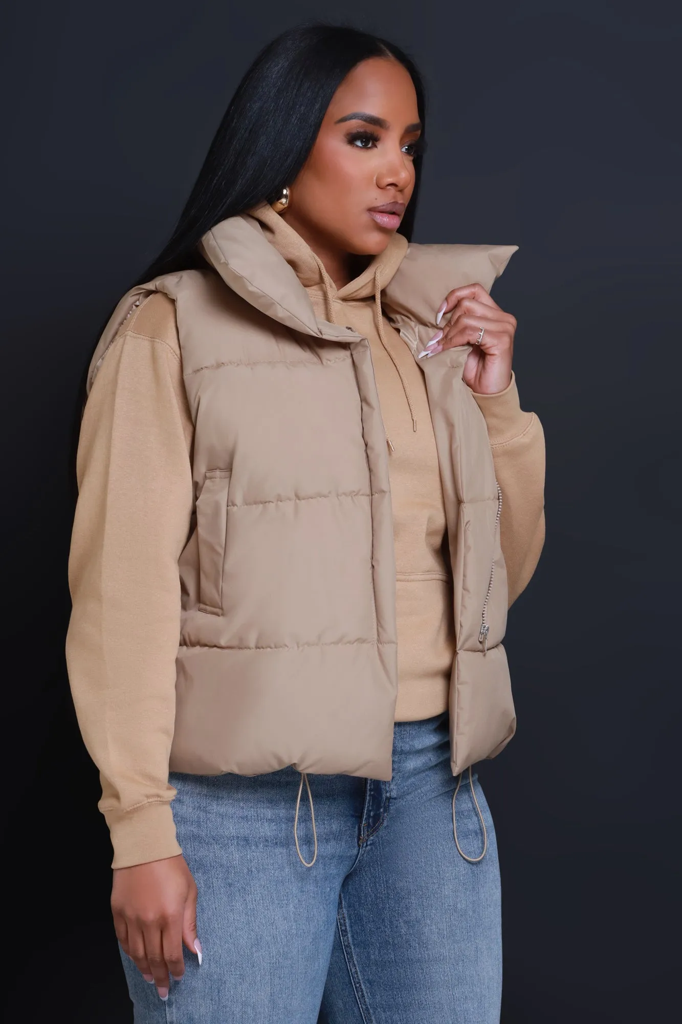 Stacked Sleeveless Puffer Vest - Khaki sold by Swankaposh product image thumbnail 3