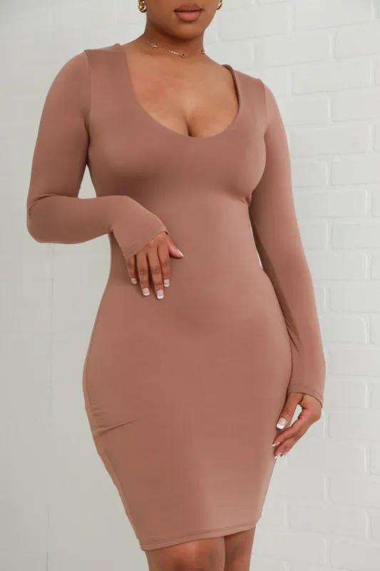 Girl Like Me V-Neck Midi Dress - Light Chocolate sold by Swankaposh
