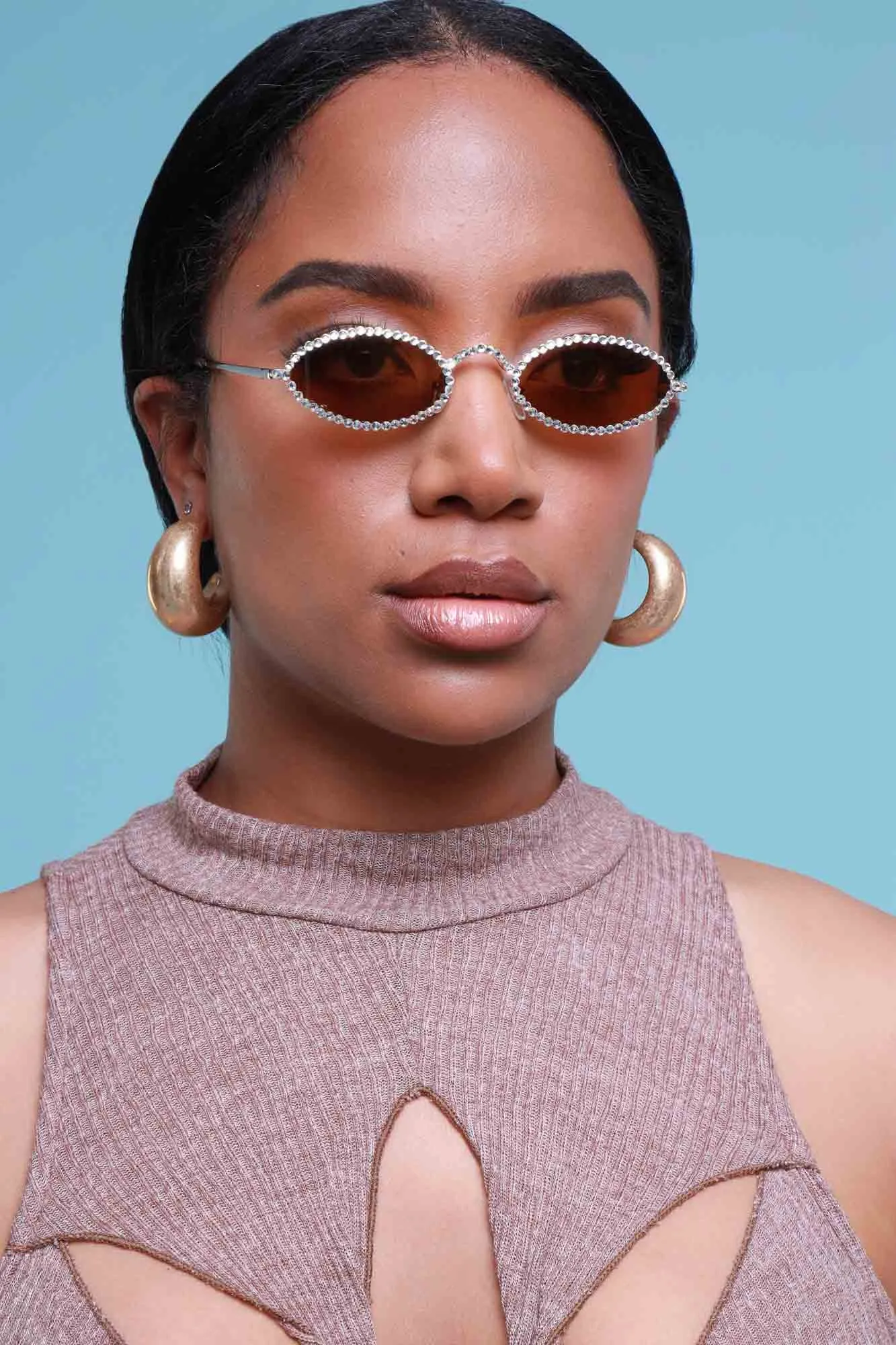 Those Eyes Rhinestone Studded Sunglasses - Brown sold by Swankaposh product image thumbnail 3