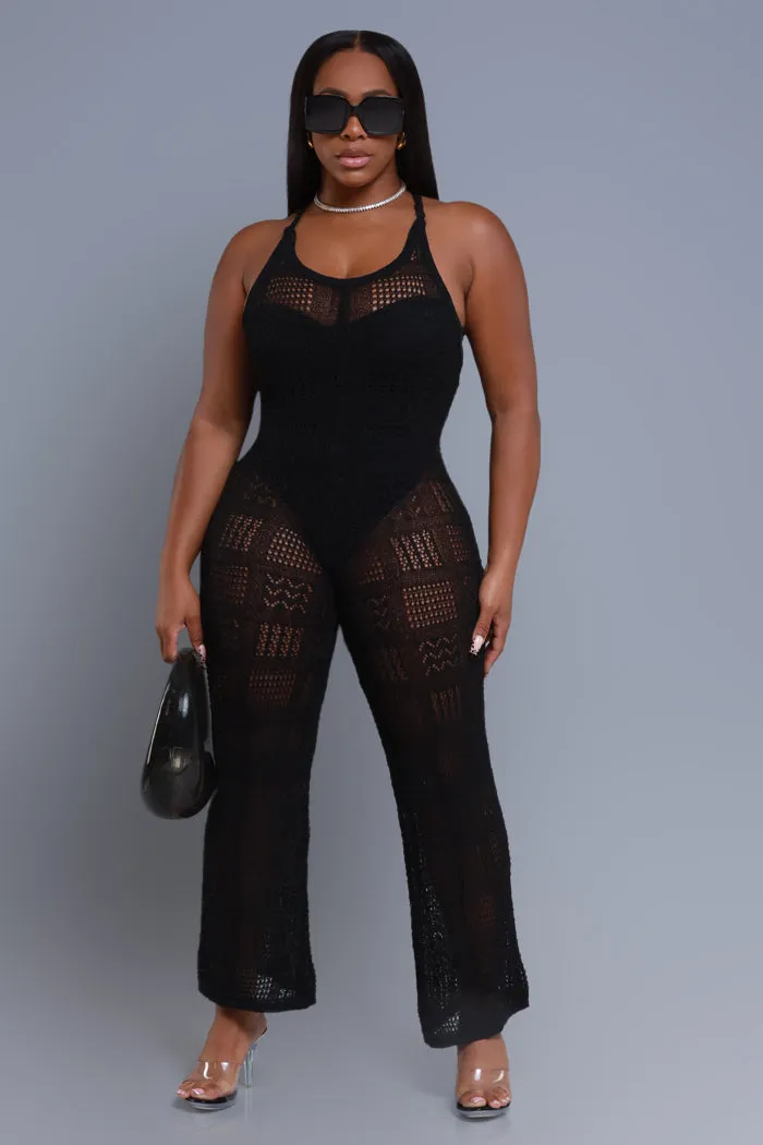 High Alert Sleeveless Crochet Jumpsuit - Black sold by Swankaposh