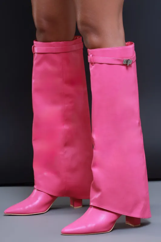 Bet On It Faux Leather Foldover Boots - Fuchsia sold by Swankaposh