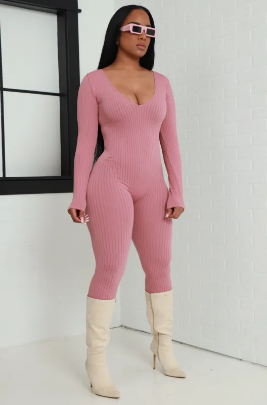 Out Of Body Seamless Jumpsuit - Mauve sold by Swankaposh