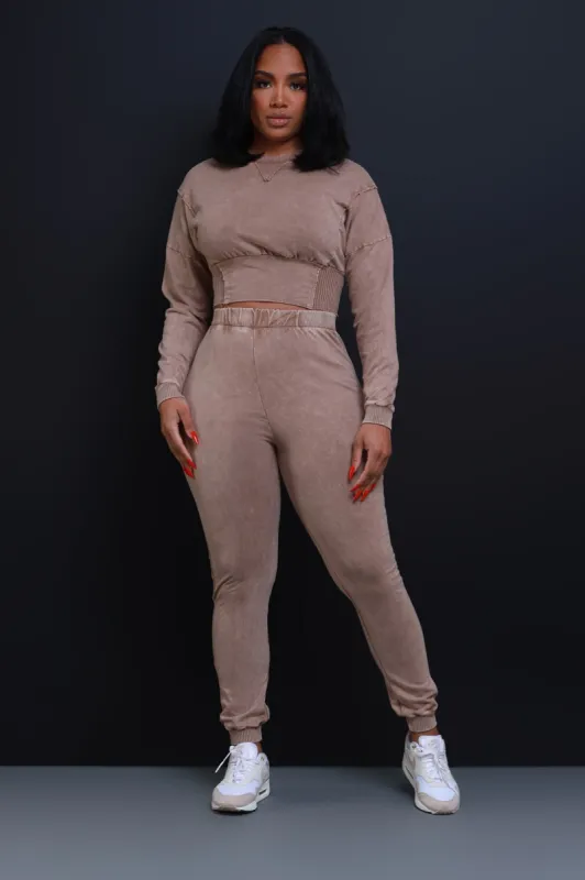Top Fan Cropped Contrast Pants Set - Khaki sold by Swankaposh
