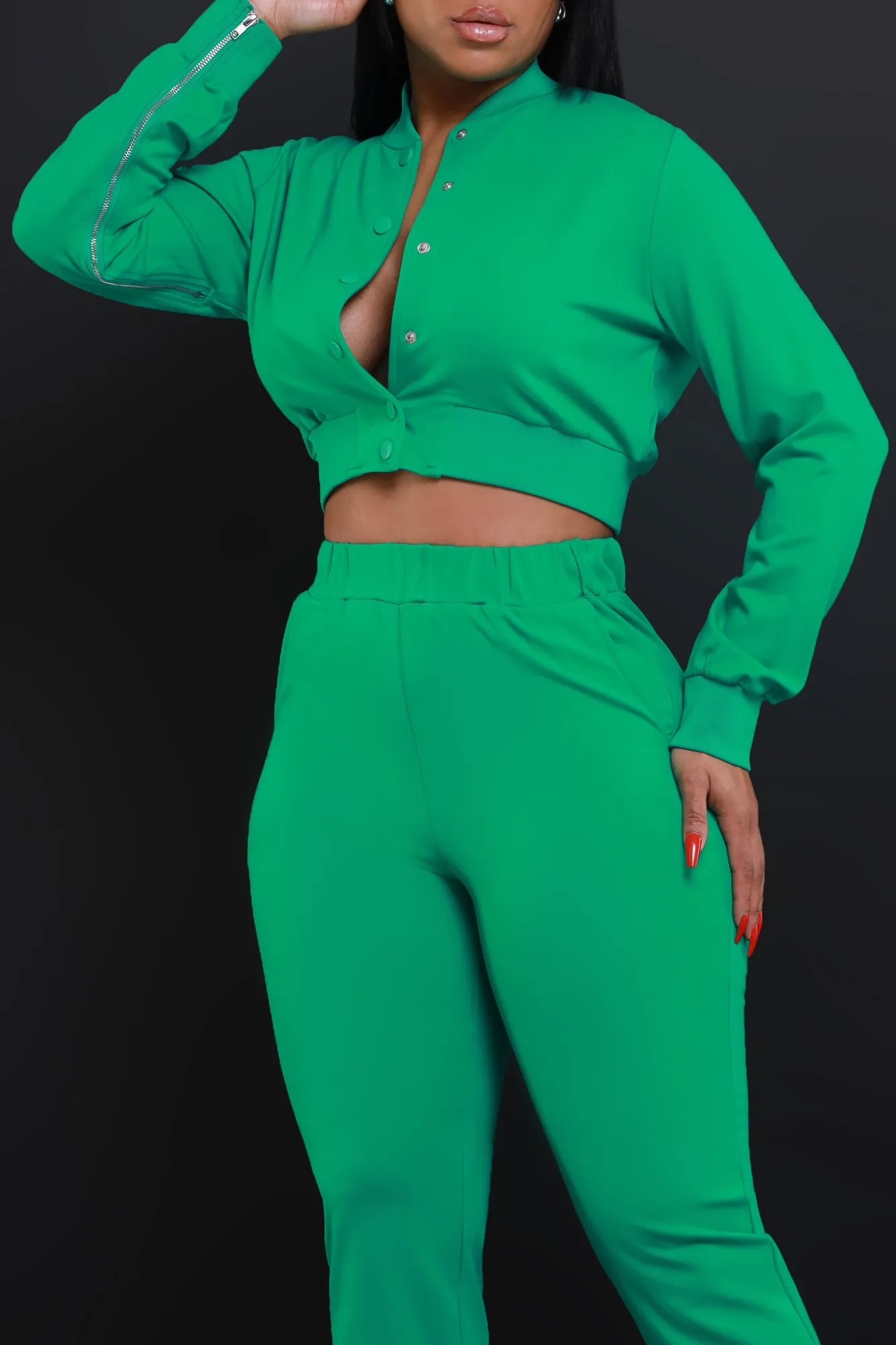 Had Enough Zippered Cropped Jogger Set - Green sold by Swankaposh product image thumbnail 4