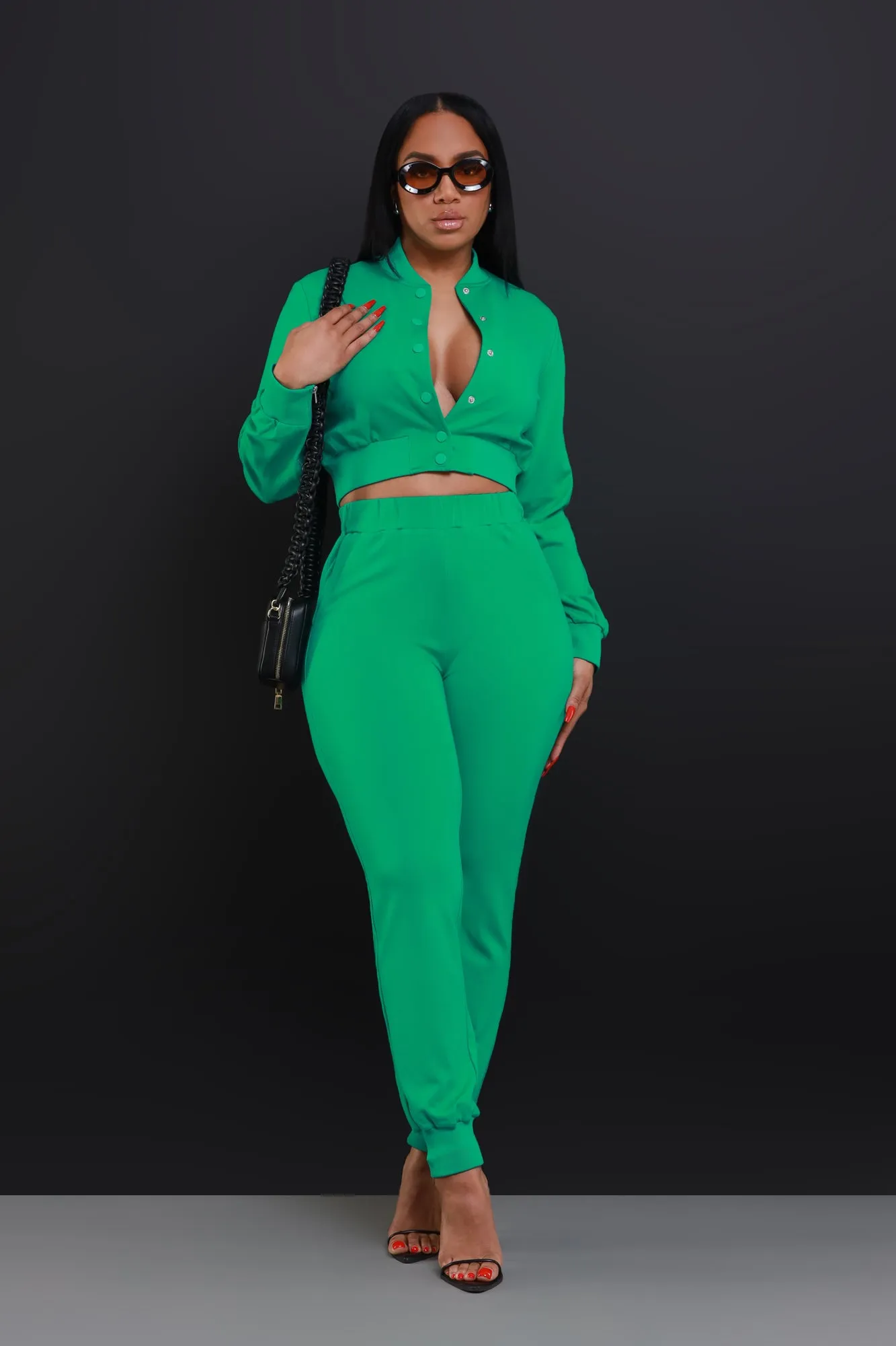 Had Enough Zippered Cropped Jogger Set - Green sold by Swankaposh