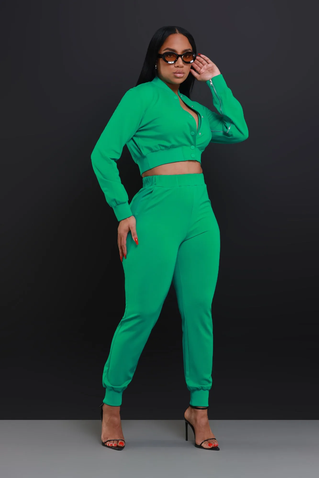 Had Enough Zippered Cropped Jogger Set - Green sold by Swankaposh product image thumbnail 2