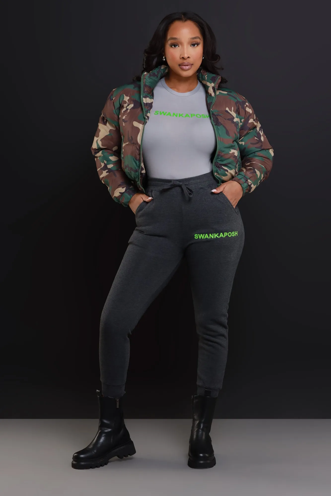 Swankaposh Logo Short Sleeve Bodysuit - Grey/Green sold by Swankaposh product image thumbnail 2