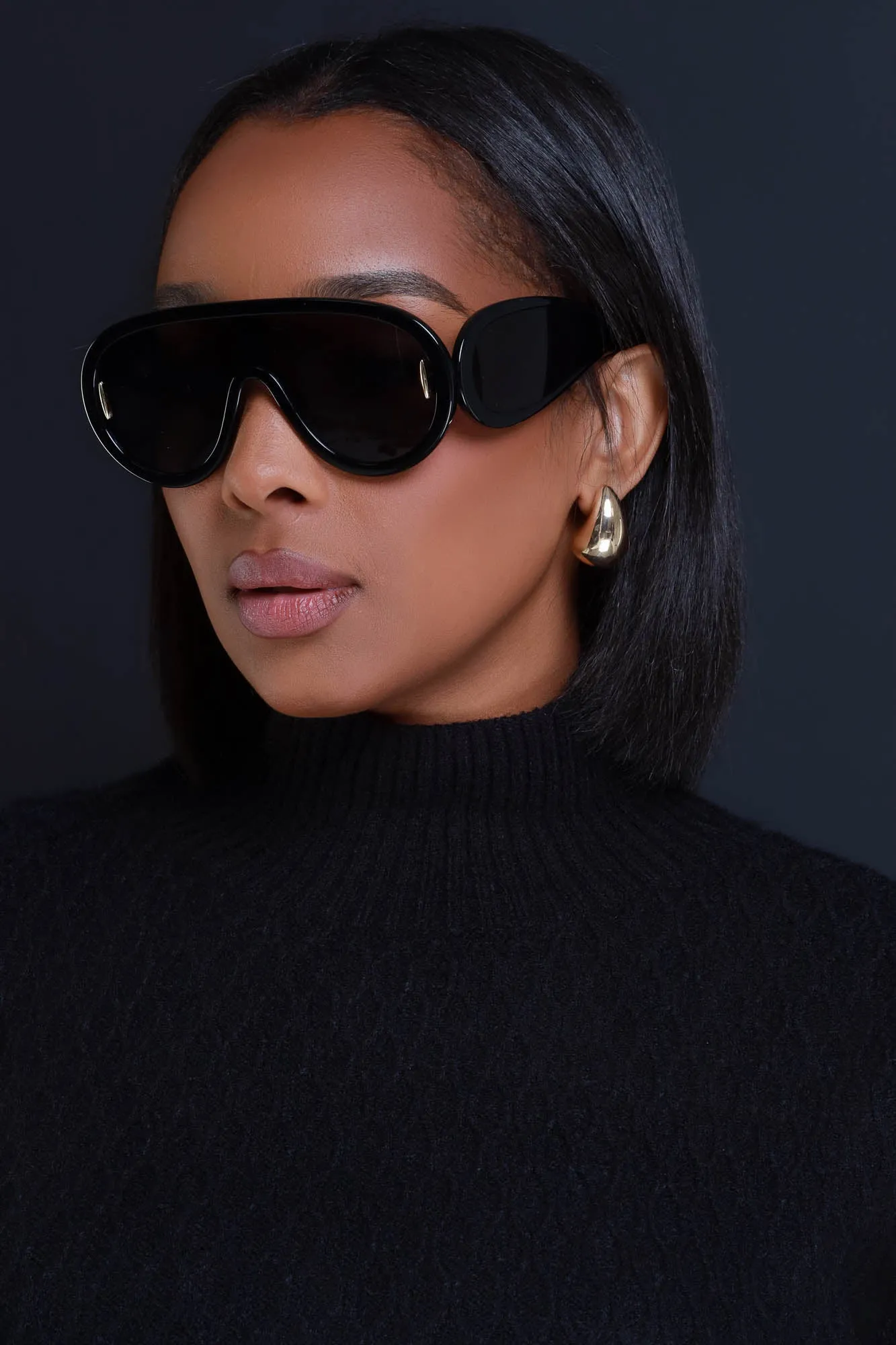 Hang Up Full Shield Sunglasses - Black sold by Swankaposh