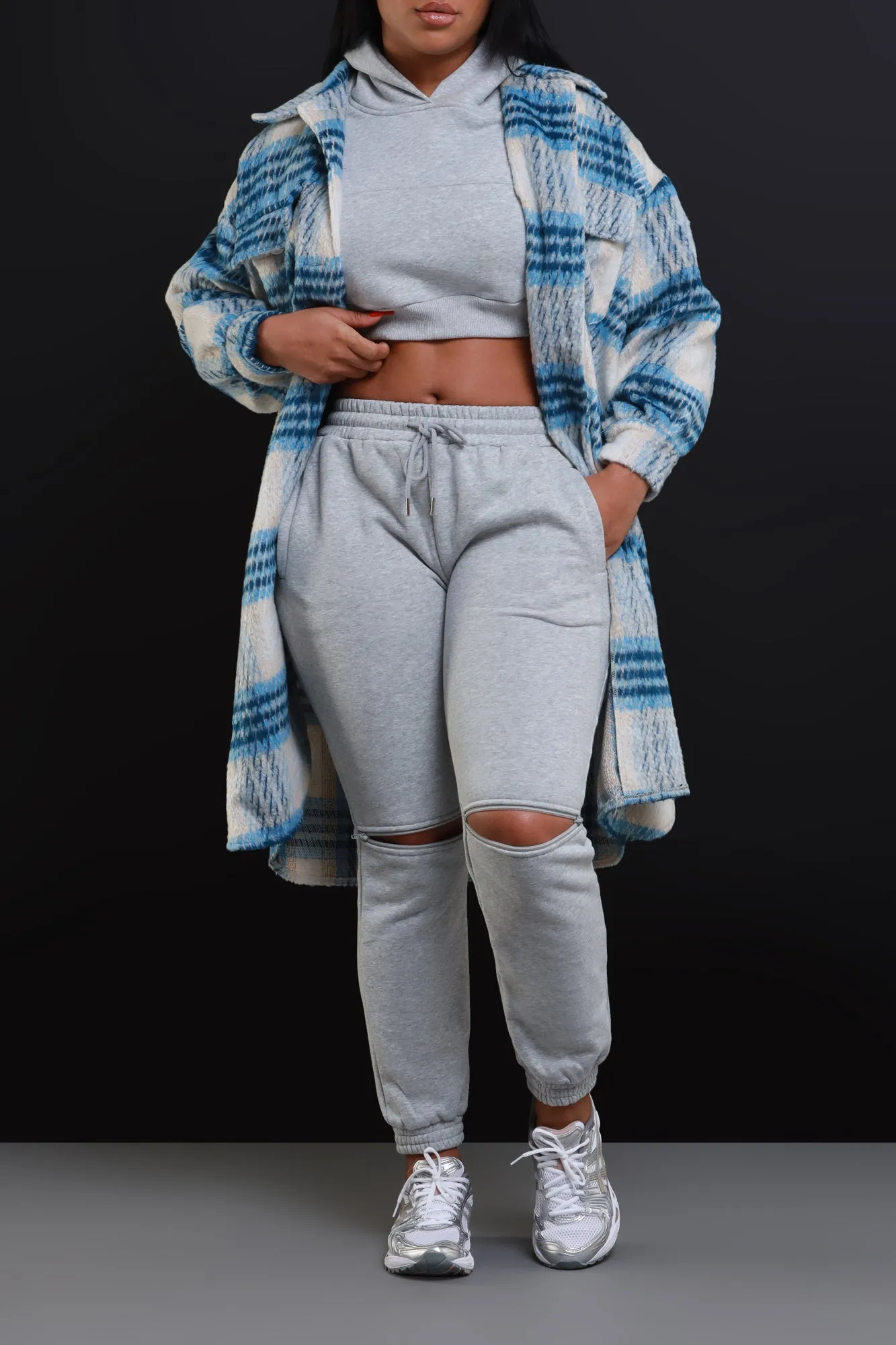 U-Turn Zippered Hoodie Jogger Set - Grey sold by Swankaposh product image thumbnail 4