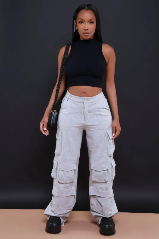 Baggy Multi Pocket Long Cargo Pants - Heather Grey sold by Swankaposh