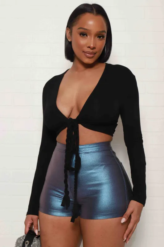 Rules Of Attraction Corded Tie Up Crop Top - Black sold by Swankaposh