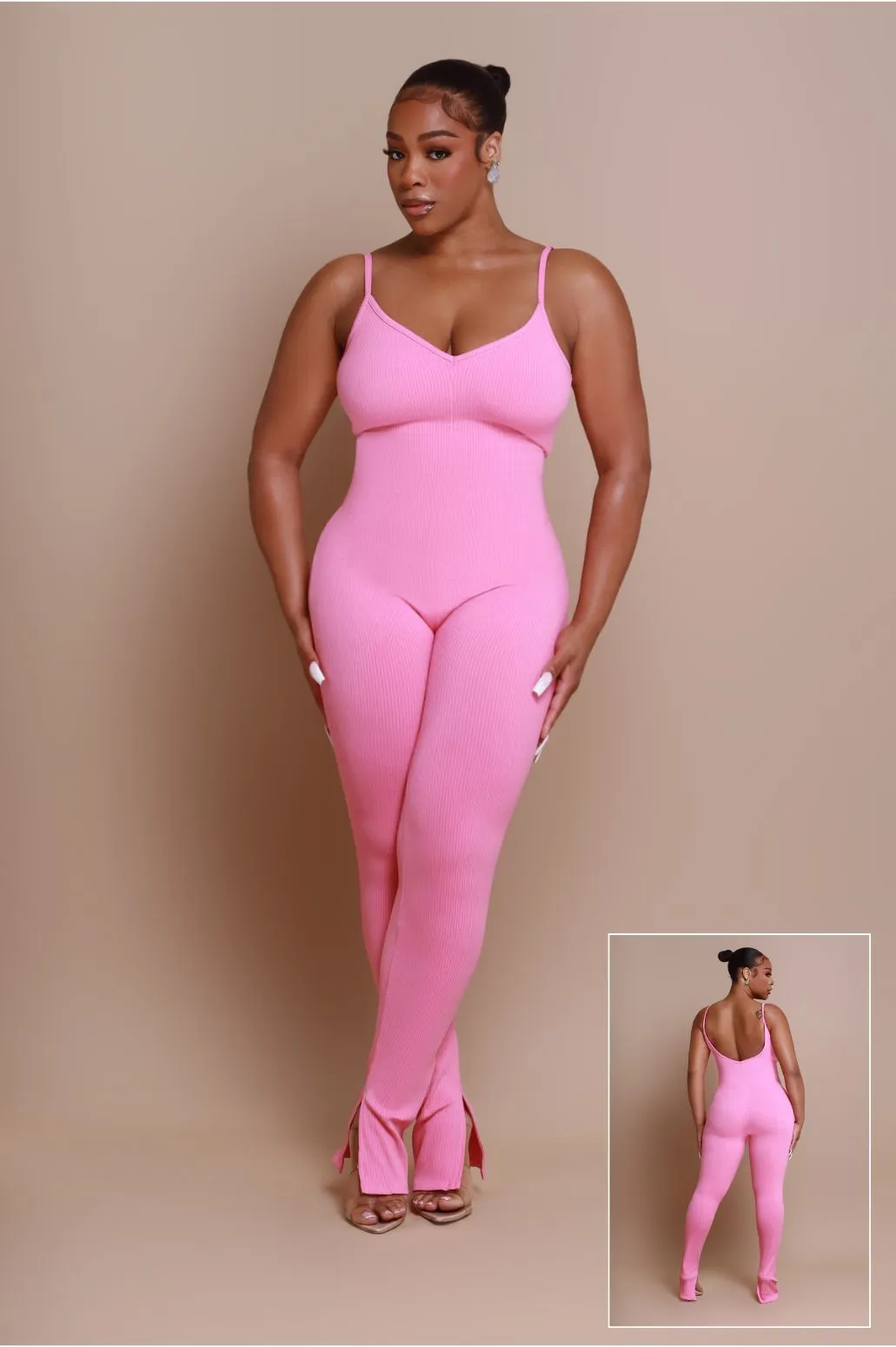 Best Spot Cellulite Deleter Open Back Jumpsuit - Pink sold by Swankaposh