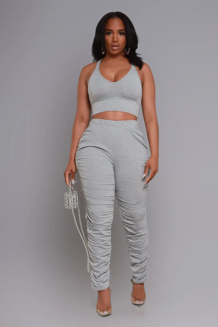 Slammed Cropped Ruched Jogger Set - Grey sold by Swankaposh