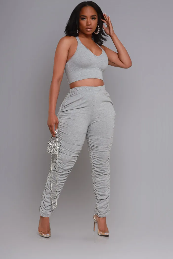 Slammed Cropped Ruched Jogger Set - Grey sold by Swankaposh product image thumbnail 5
