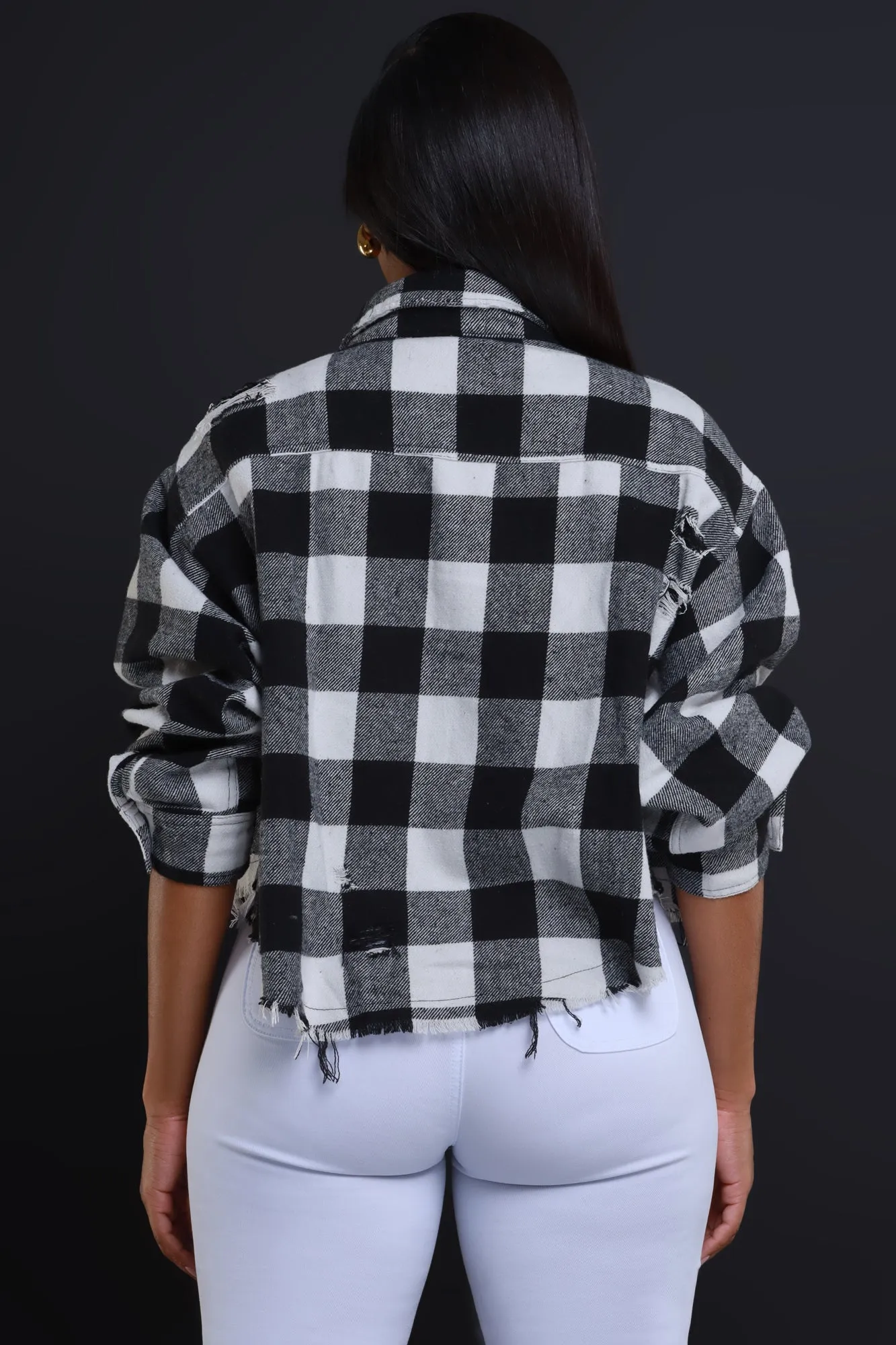 Wish You Were Here Cropped Flannel Button Up - White/Black sold by Swankaposh product image thumbnail 3