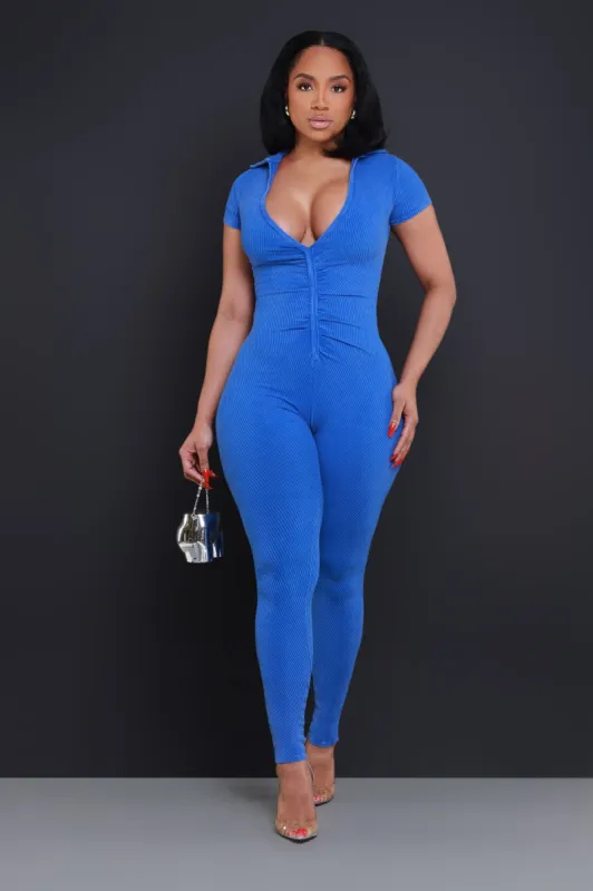 Uprising Mineral Wash Ribbed Jumpsuit - Blue sold by Swankaposh
