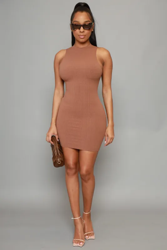 BFFR Cellulite Deleter Sleeveless Mini Dress - Brown sold by Swankaposh