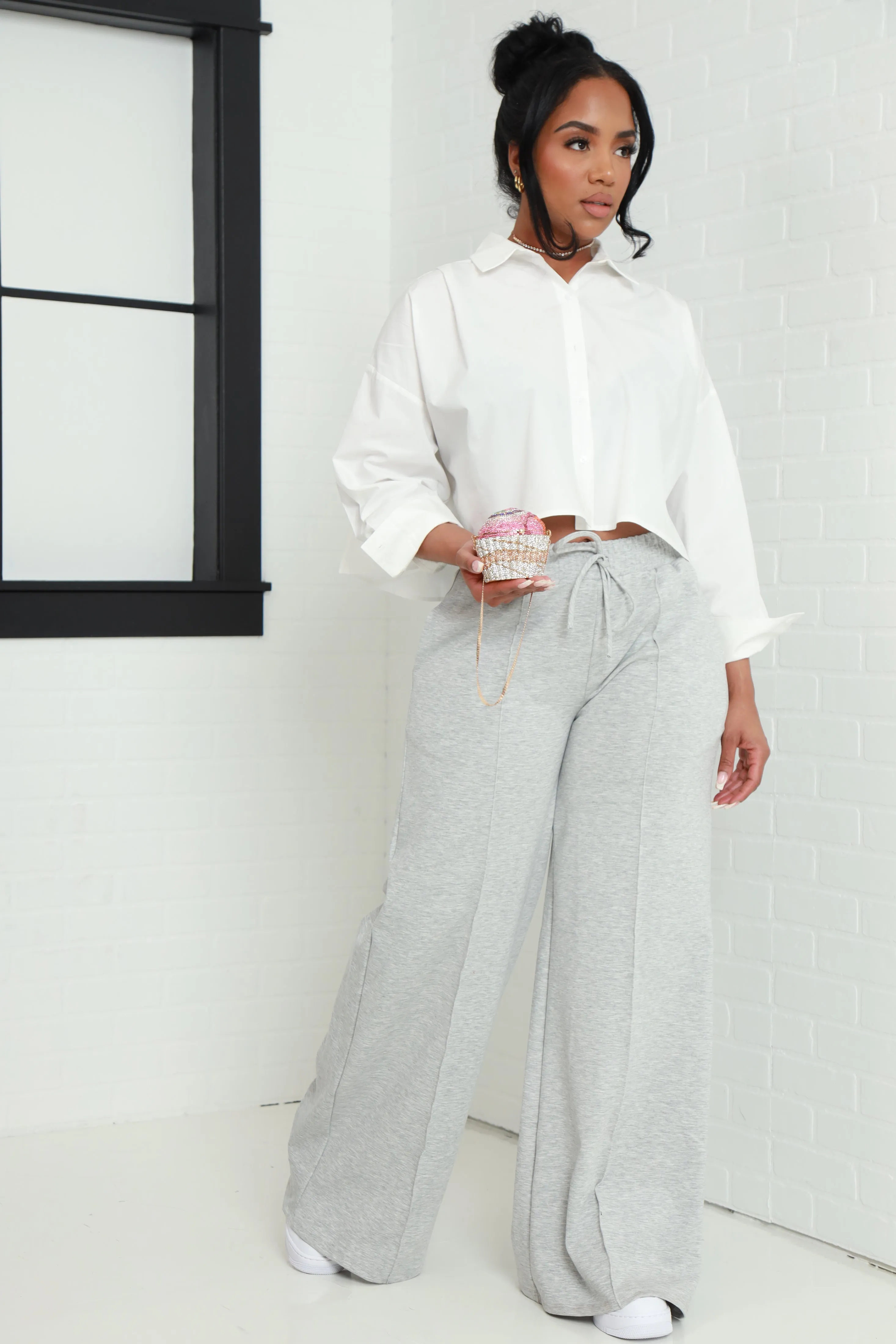 Day Off Wide Flare Pants - Heather Grey sold by Swankaposh product image thumbnail 4