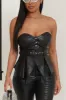 Party Rock Faux Leather Strapless Top - Black sold by Swankaposh