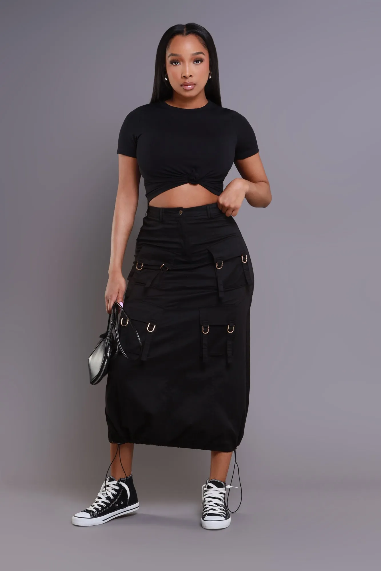 Safe & Sound Cargo Midi Skirt - Black sold by Swankaposh