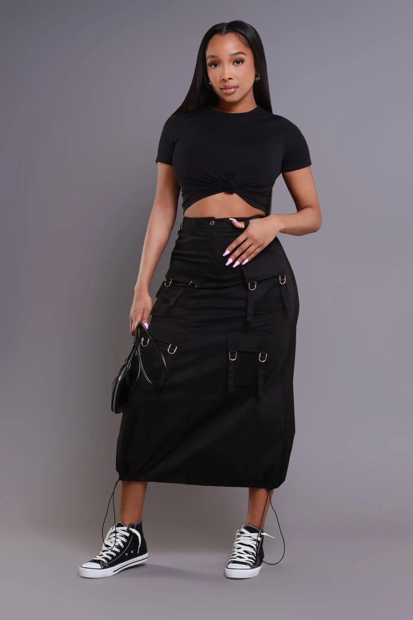 Safe & Sound Cargo Midi Skirt - Black sold by Swankaposh product image thumbnail 4