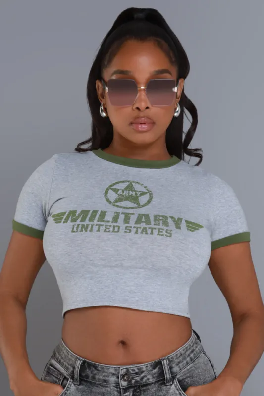 Arm Up Cropped Graphic T-Shirt - Grey / Green sold by Swankaposh