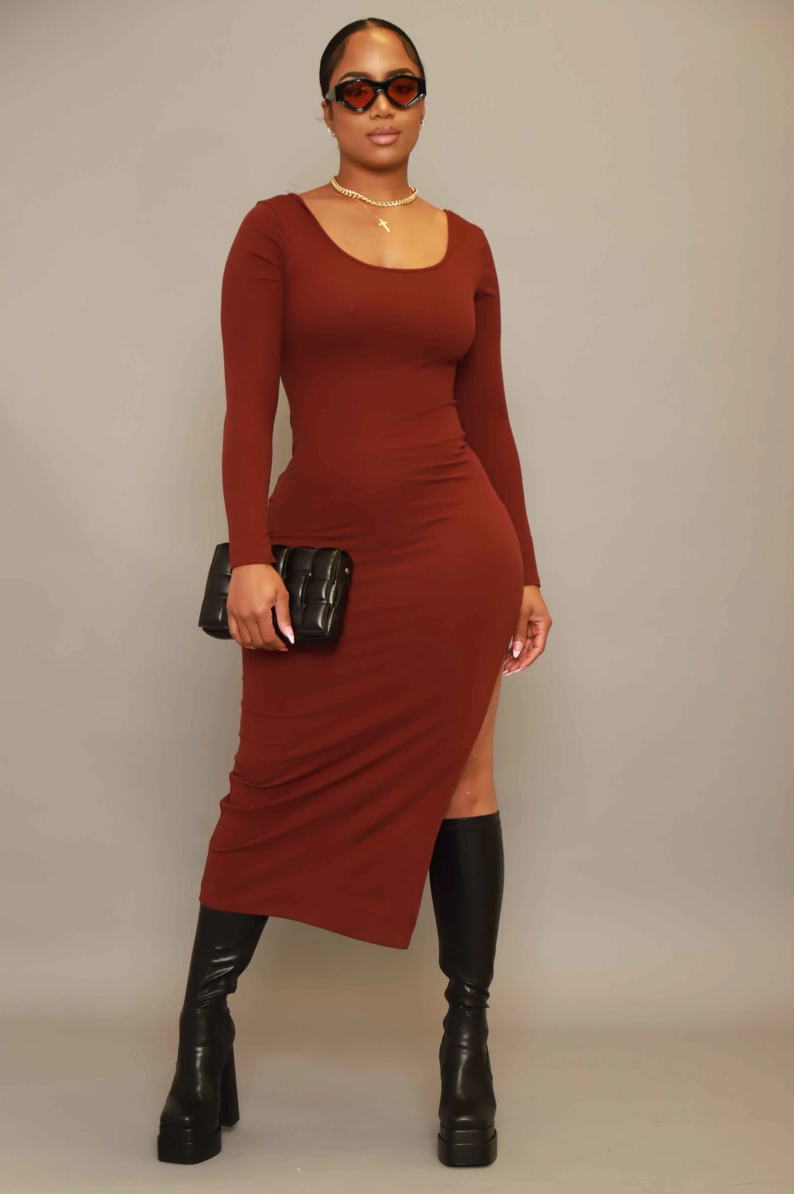 Good Love Scoop Neck Midi Dress - Merlot sold by Swankaposh product image thumbnail 5