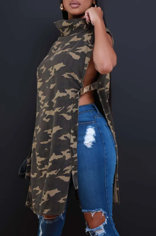 Play Hard Sleeveless Camouflage Mini Dress - Olive sold by Swankaposh