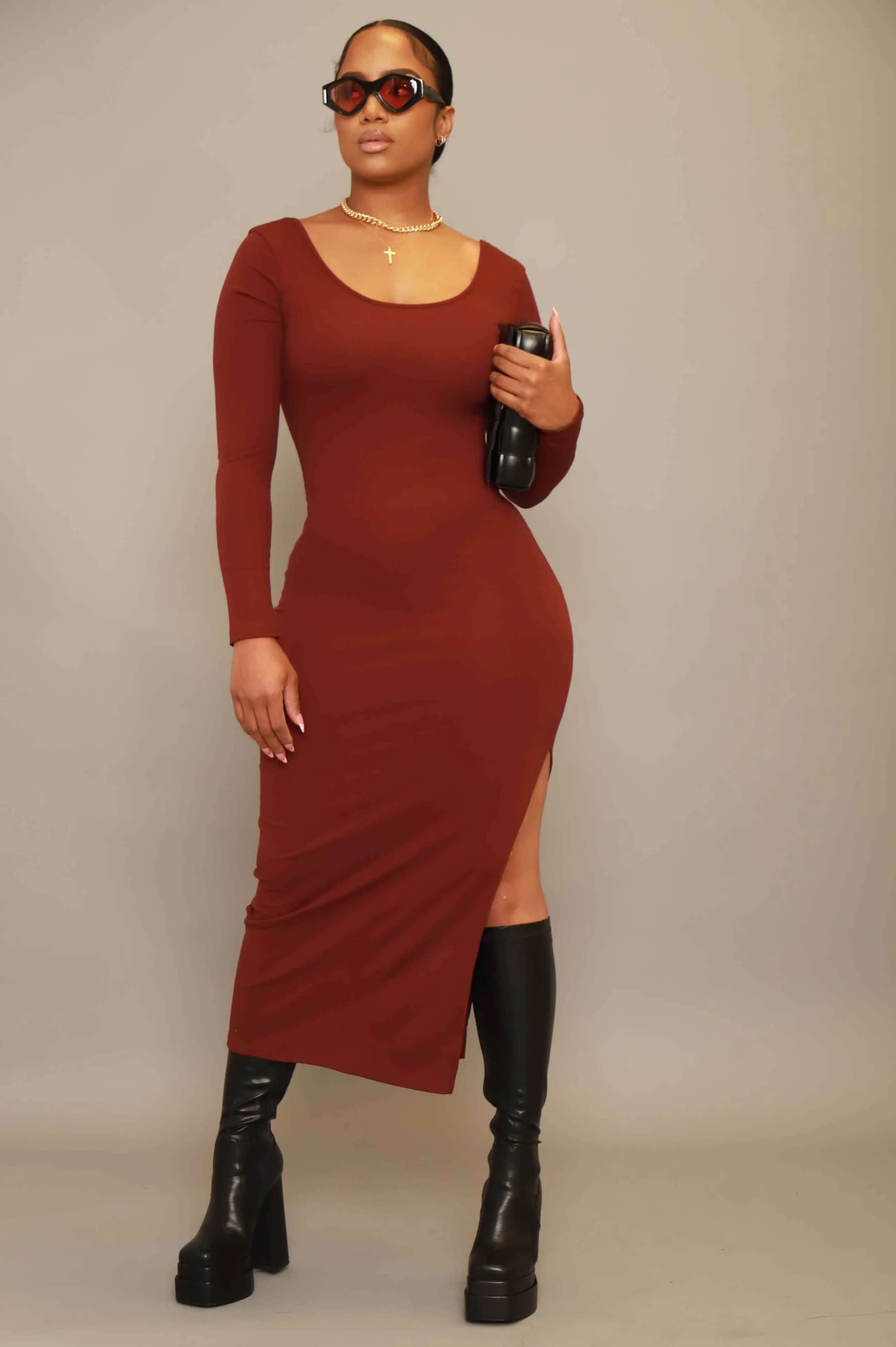 Good Love Scoop Neck Midi Dress - Merlot sold by Swankaposh