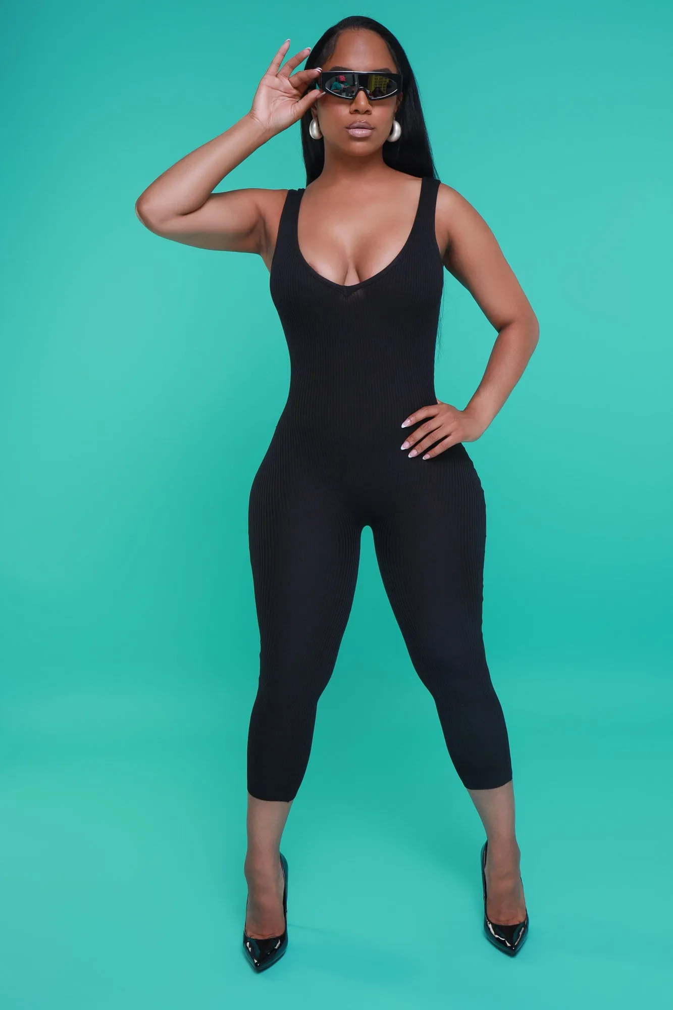 Yours Truly Sleeveless Ribbed Jumpsuit - Black sold by Swankaposh product image thumbnail 4