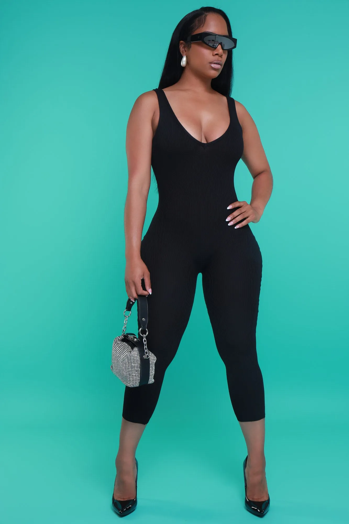 Yours Truly Sleeveless Ribbed Jumpsuit - Black sold by Swankaposh