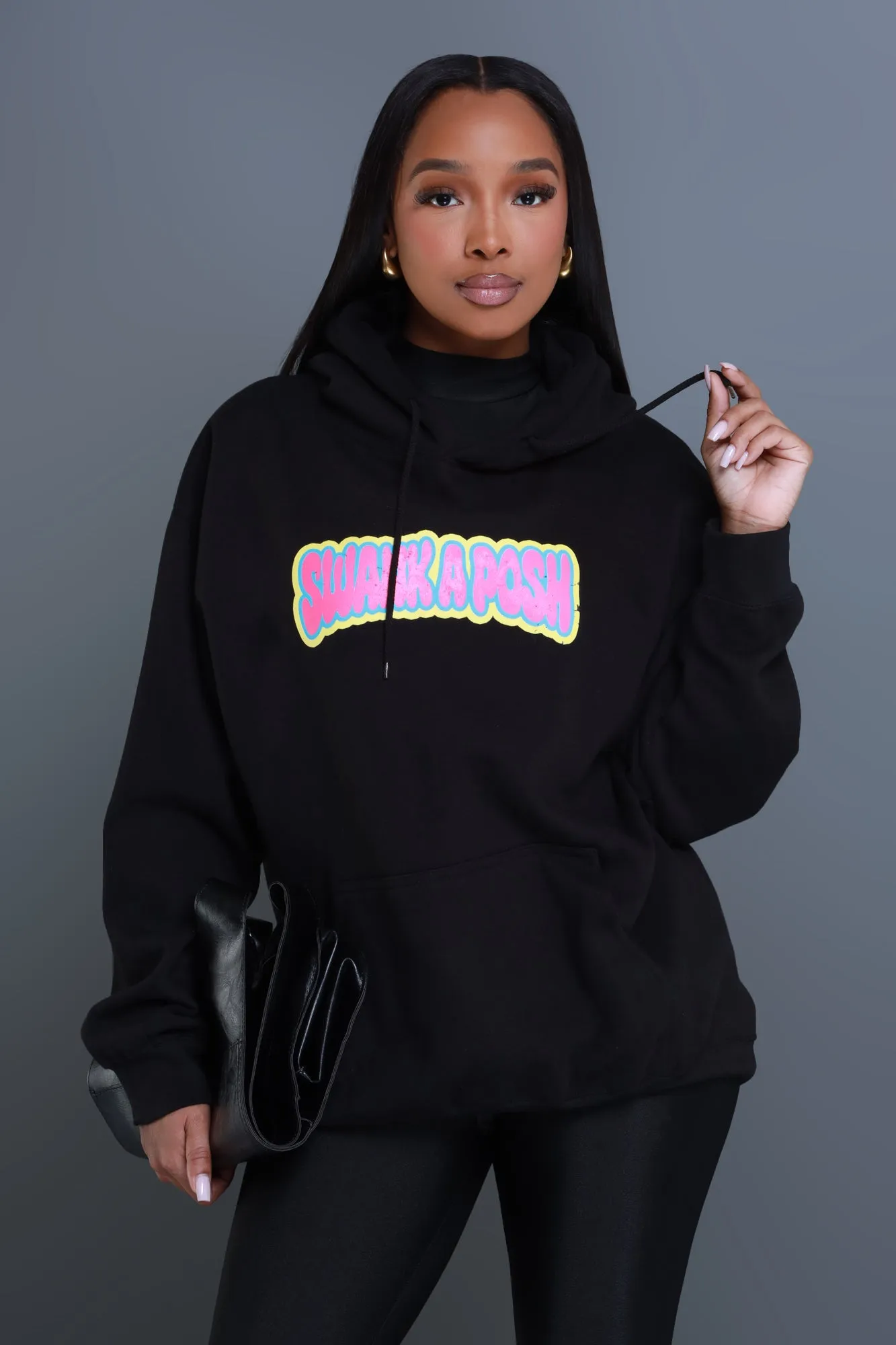 Swank Girl Logo Oversized Graphic Hoodie - Black sold by Swankaposh
