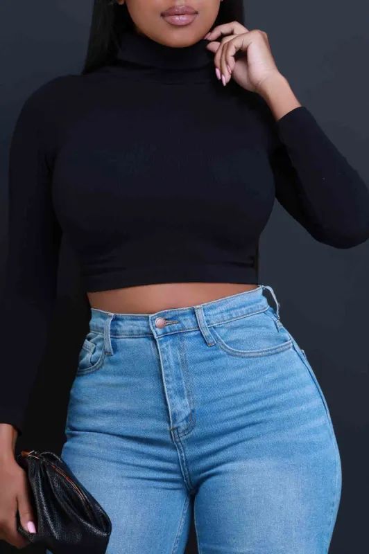 On Call Ribbed Turtleneck Crop Top - Black sold by Swankaposh