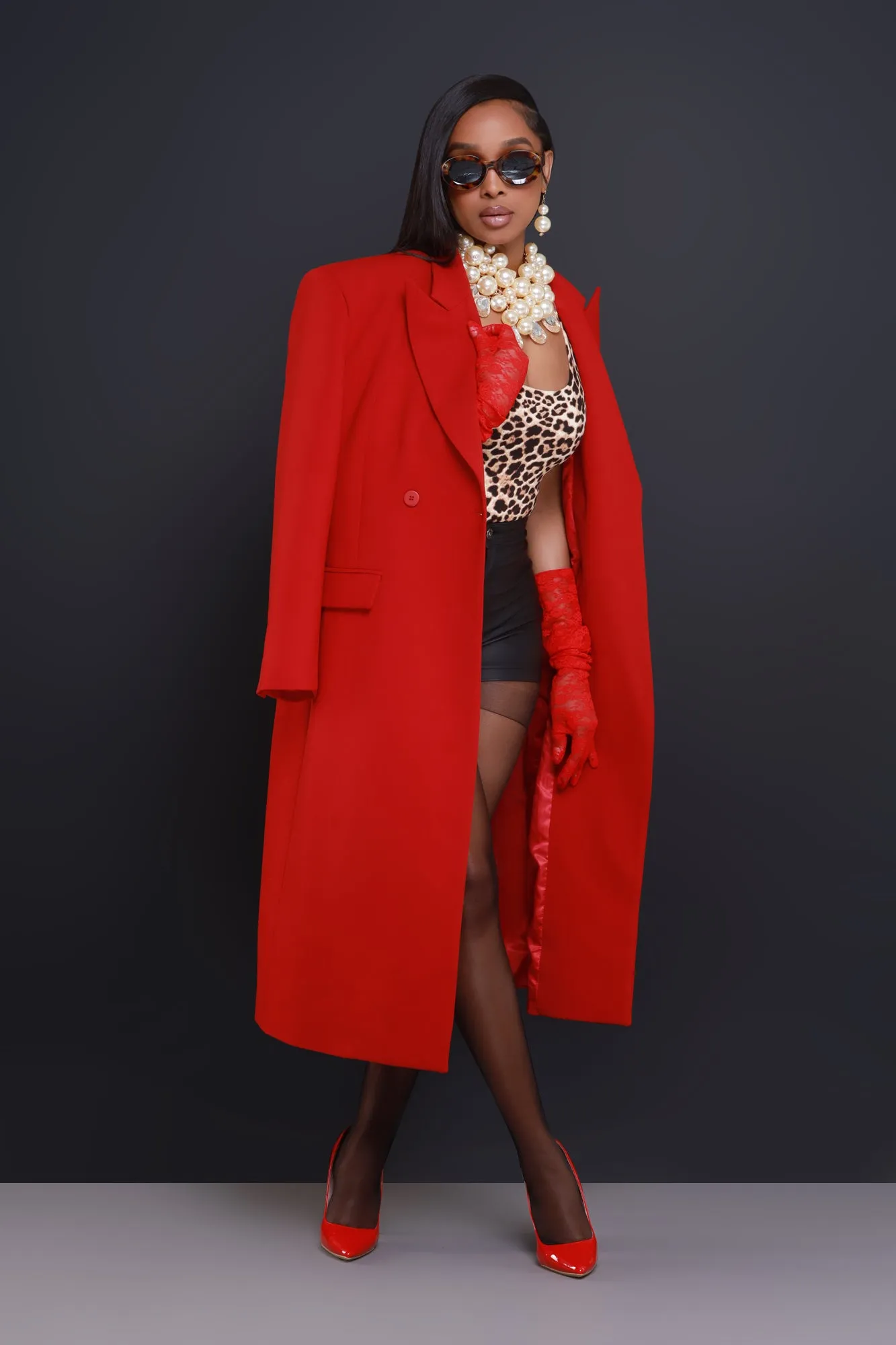 Take Notes Double Breasted Longline Coat - Red sold by Swankaposh product image thumbnail 5