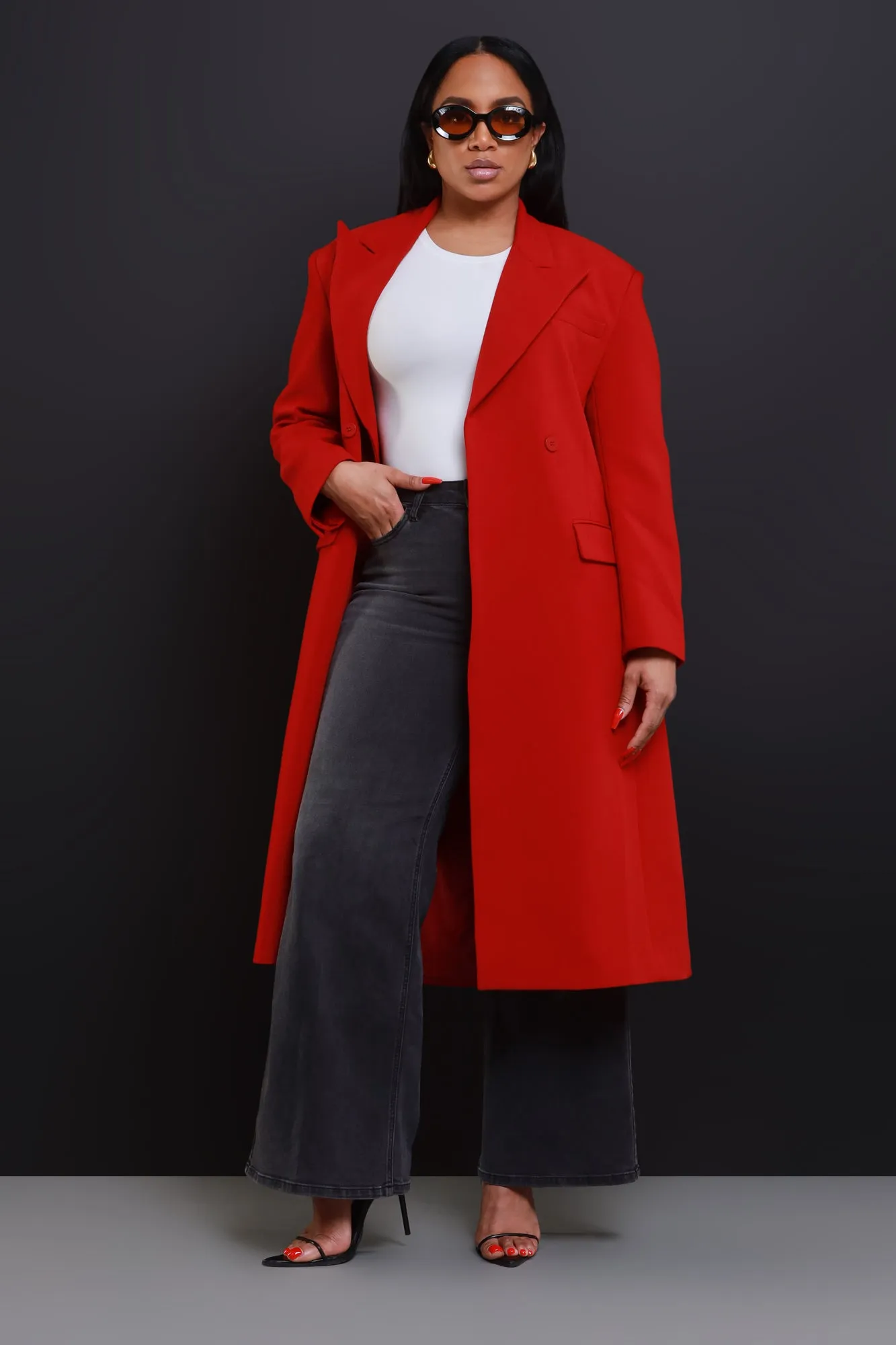 Take Notes Double Breasted Longline Coat - Red sold by Swankaposh product image thumbnail 2