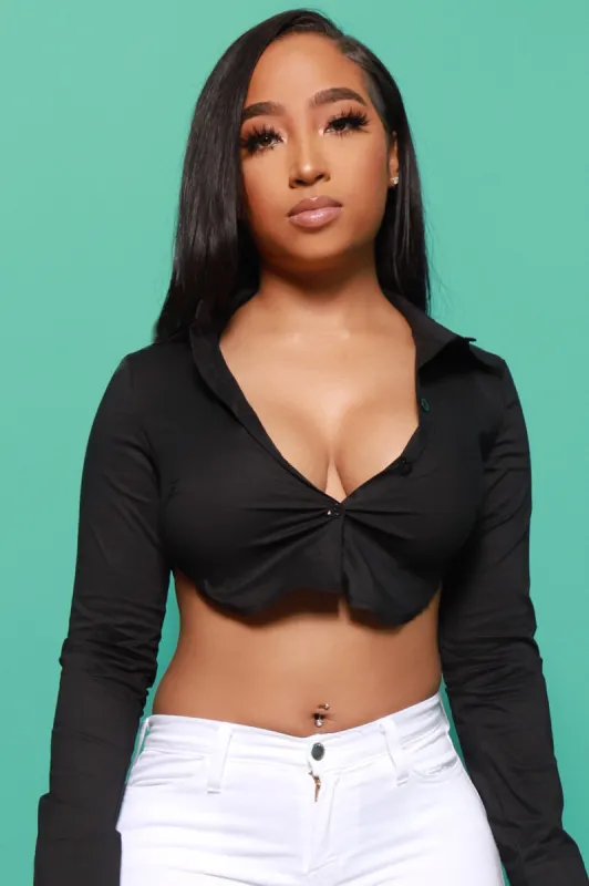 Exposed Open Back Cropped Blouse - Black sold by Swankaposh