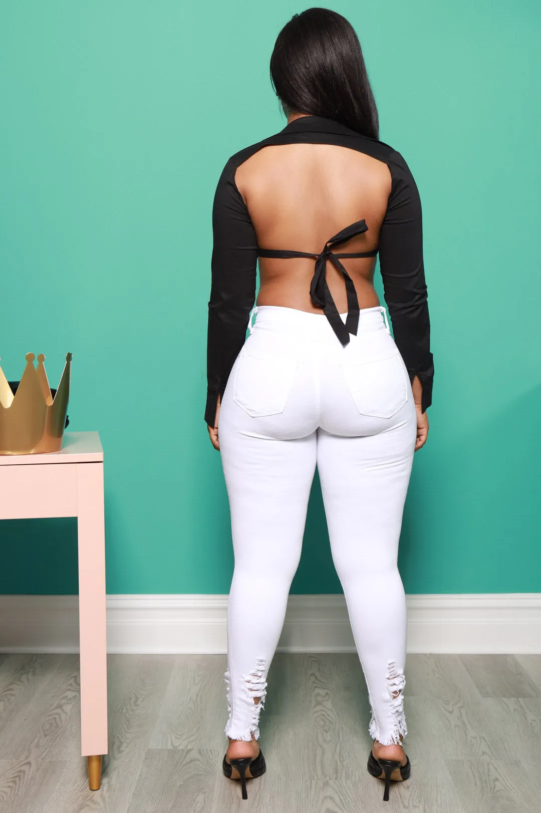 Exposed Open Back Cropped Blouse - Black sold by Swankaposh product image thumbnail 5