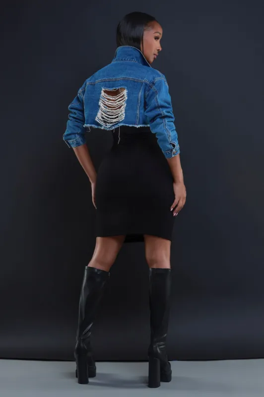 Say It To My Face Cropped Distressed Denim Jacket - Medium Wash sold by Swankaposh