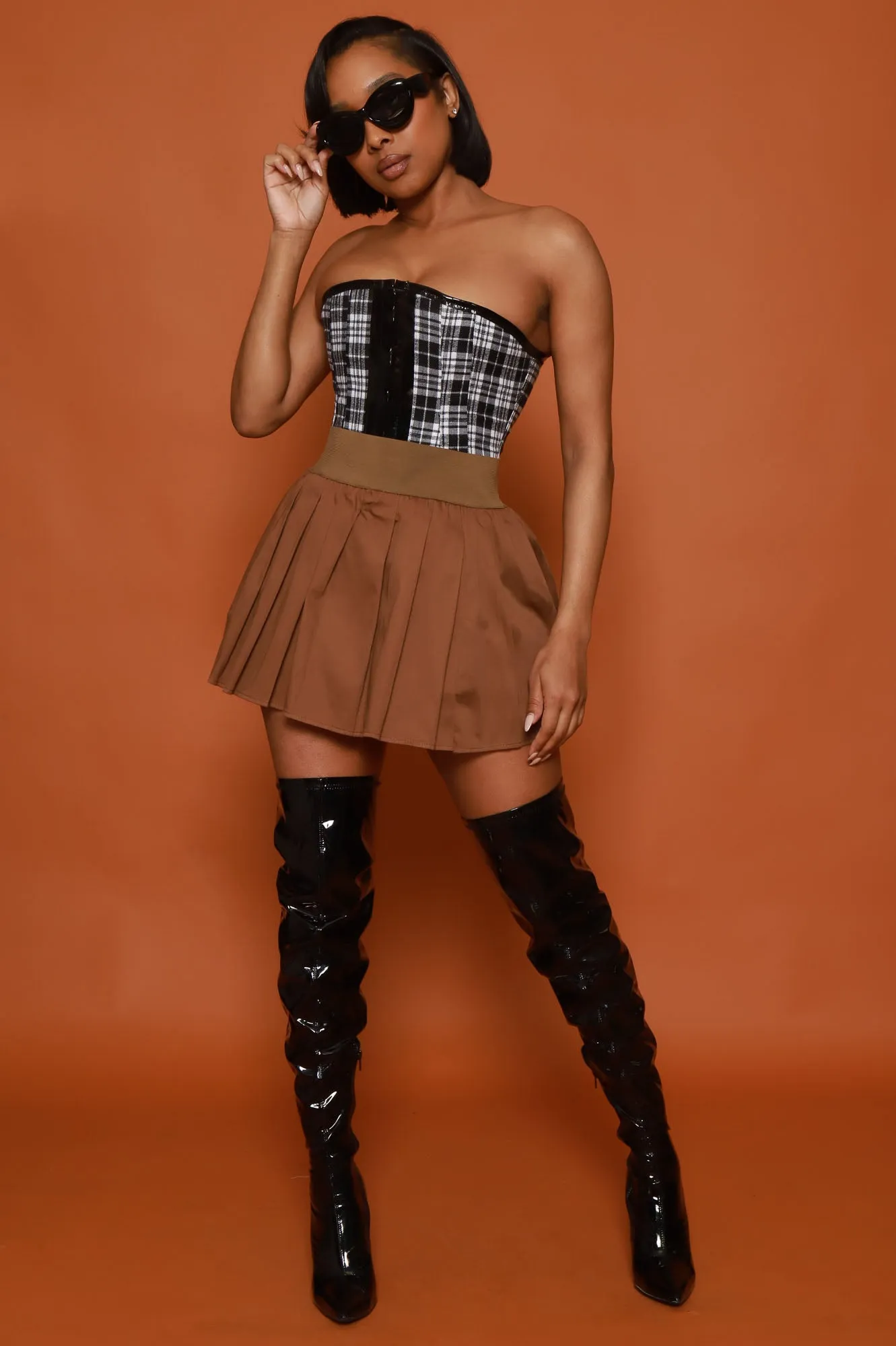 Get Right Banded Flare Tennis Skirt - Mocha sold by Swankaposh