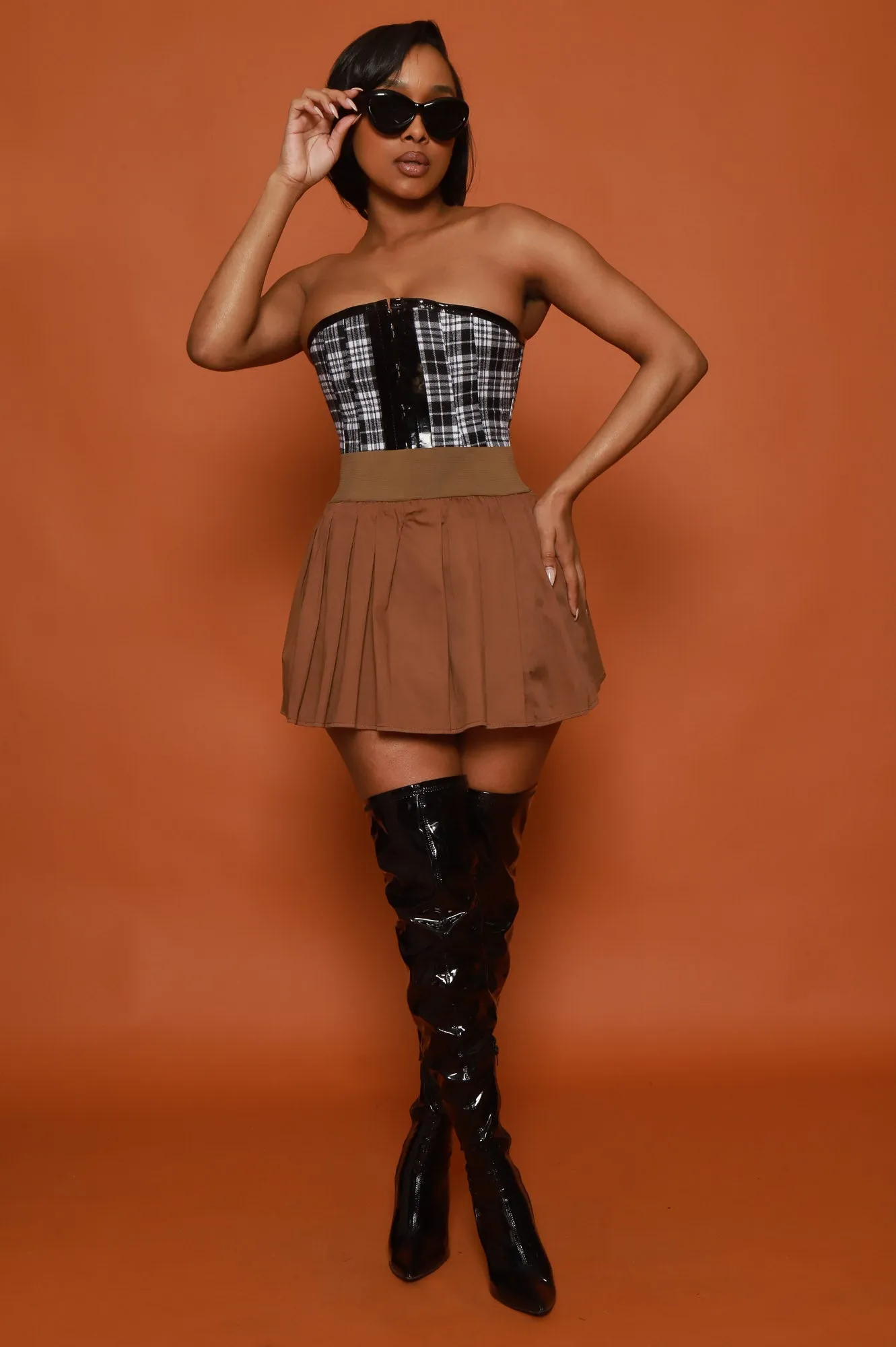 Get Right Banded Flare Tennis Skirt - Mocha sold by Swankaposh product image thumbnail 4