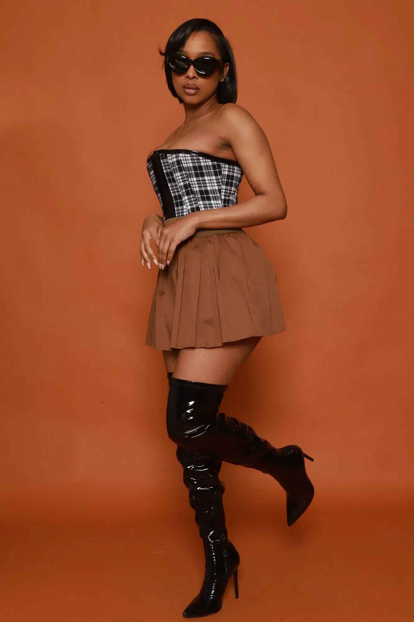 Get Right Banded Flare Tennis Skirt - Mocha sold by Swankaposh product image thumbnail 3