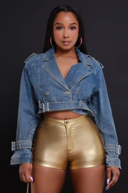 Take The Shot Cropped Denim Jacket - Medium Wash sold by Swankaposh