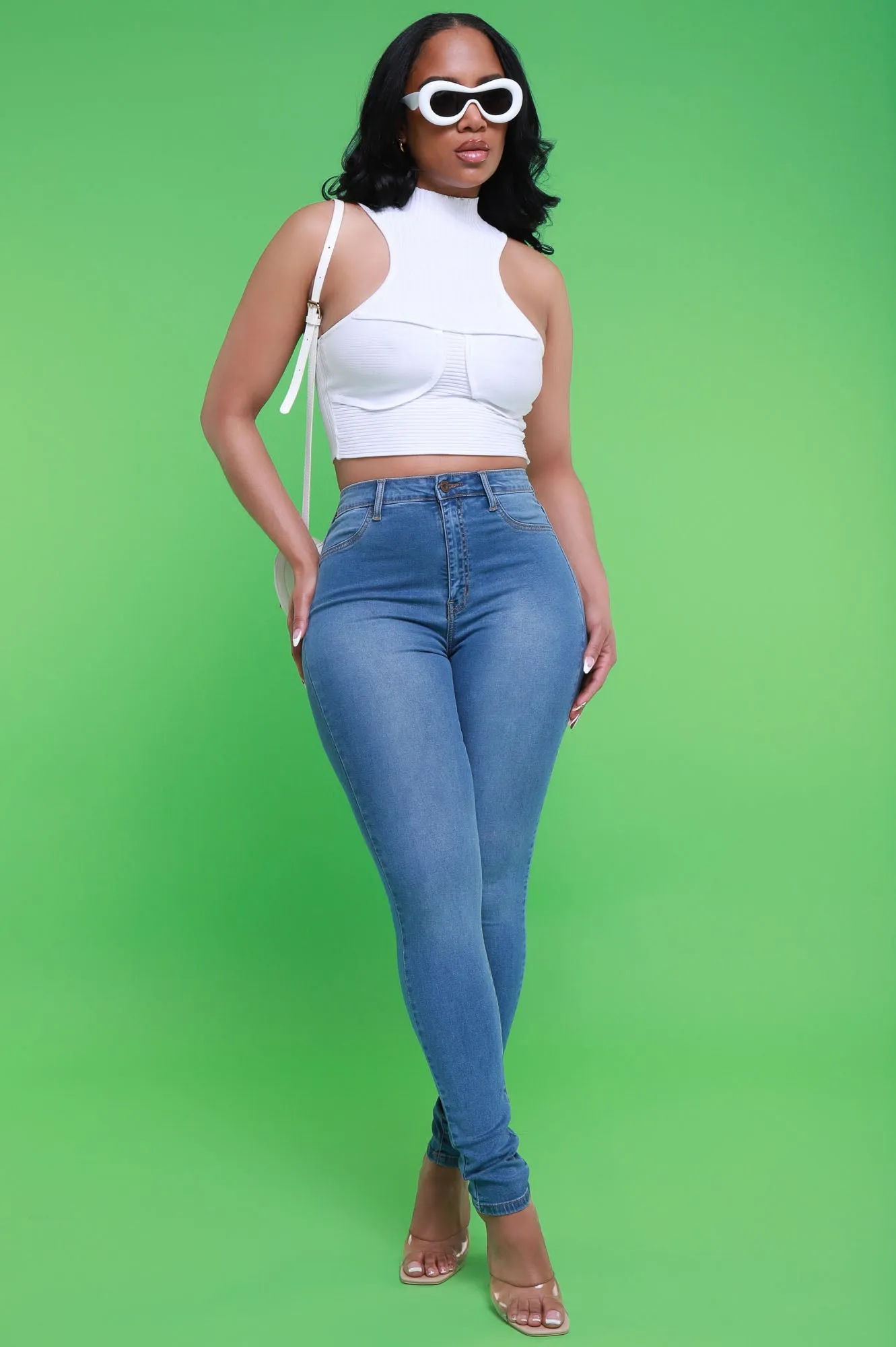 Shake Down High Rise Skinny Jeans - Medium Wash sold by Swankaposh