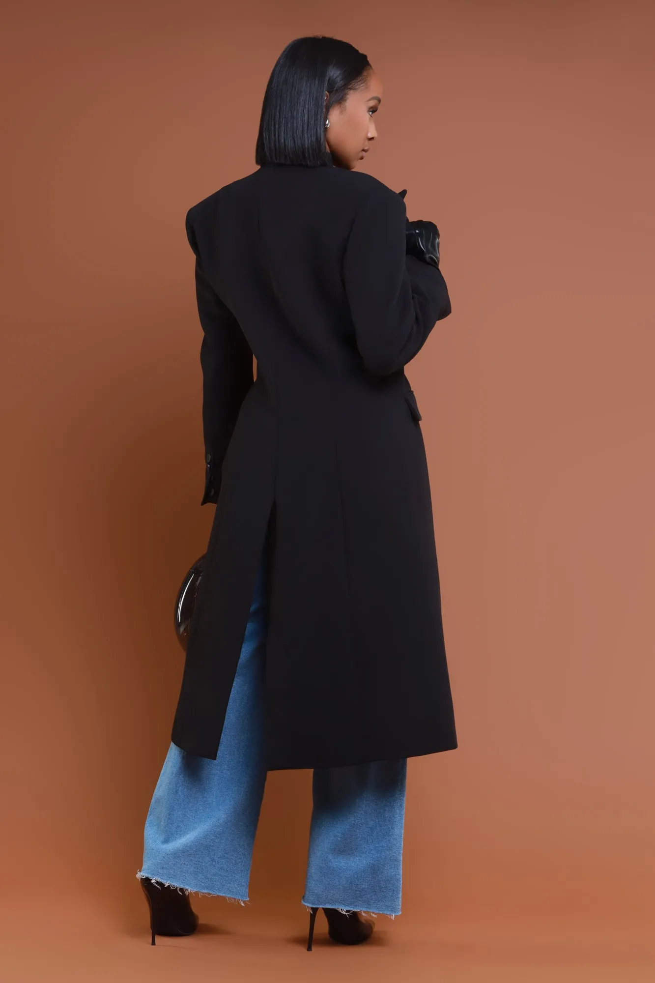 Take Notes Double Breasted Longline Coat - Black sold by Swankaposh product image thumbnail 5