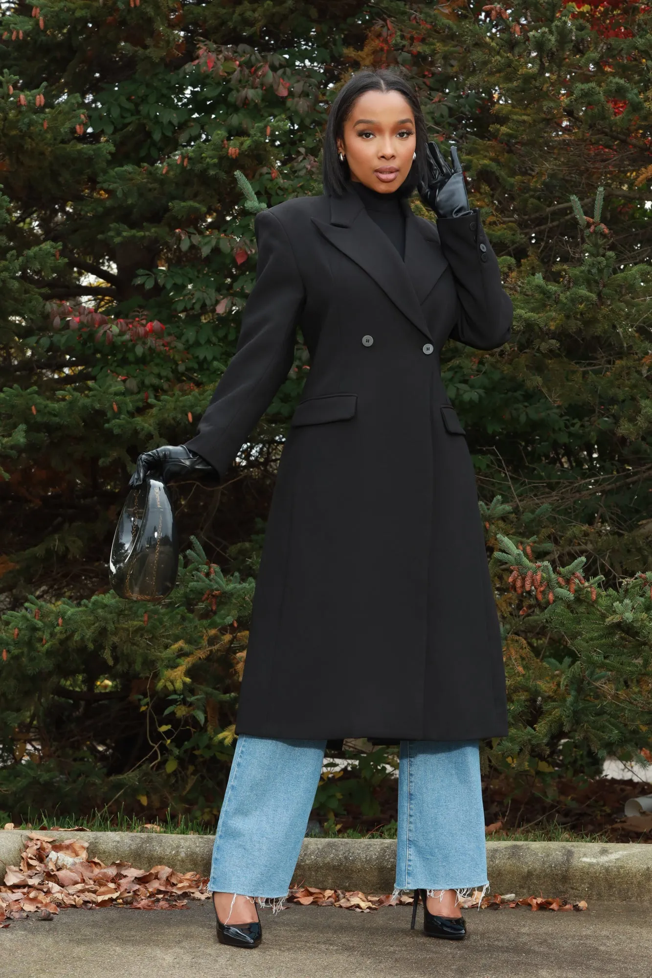 Take Notes Double Breasted Longline Coat - Black sold by Swankaposh