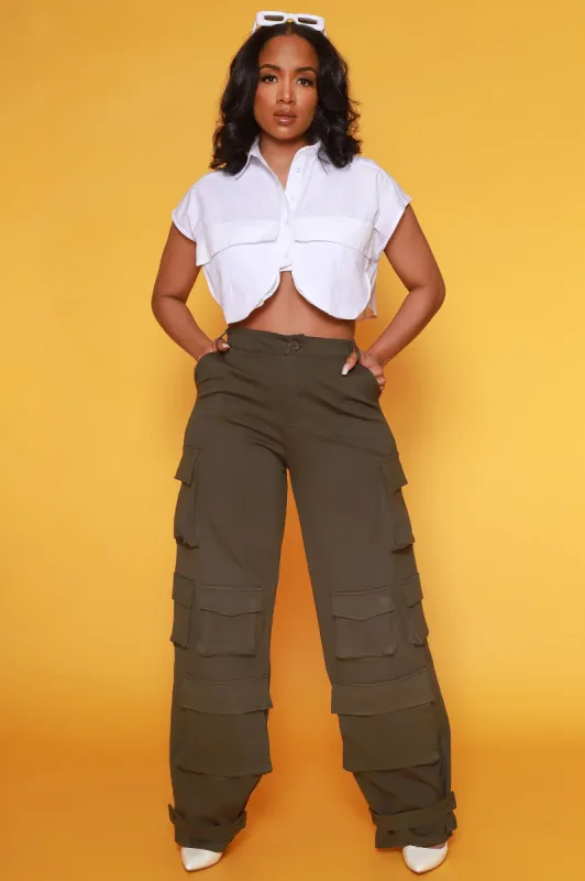 Baggy Multi Pocket Long Cargo Pants - Olive sold by Swankaposh